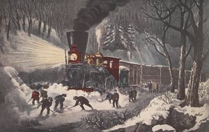 American Railroad Scene, Snow Bound, pub. 1871, Currier & Ives av American School